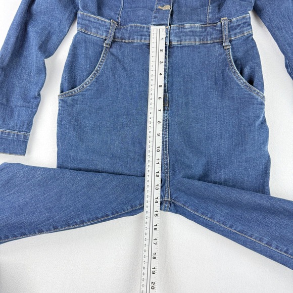 Nasty Gal Denim Jumpsuit Size 8 Long Sleeve Button Up Collar Womens‎ Blue Denim - Picture 7 of 11